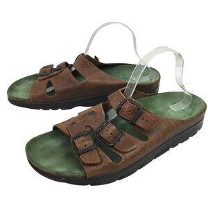 Mephisto Zach Fit Mens 46 Brown Leather Natural Fitness Three Buckle Slide Sanda